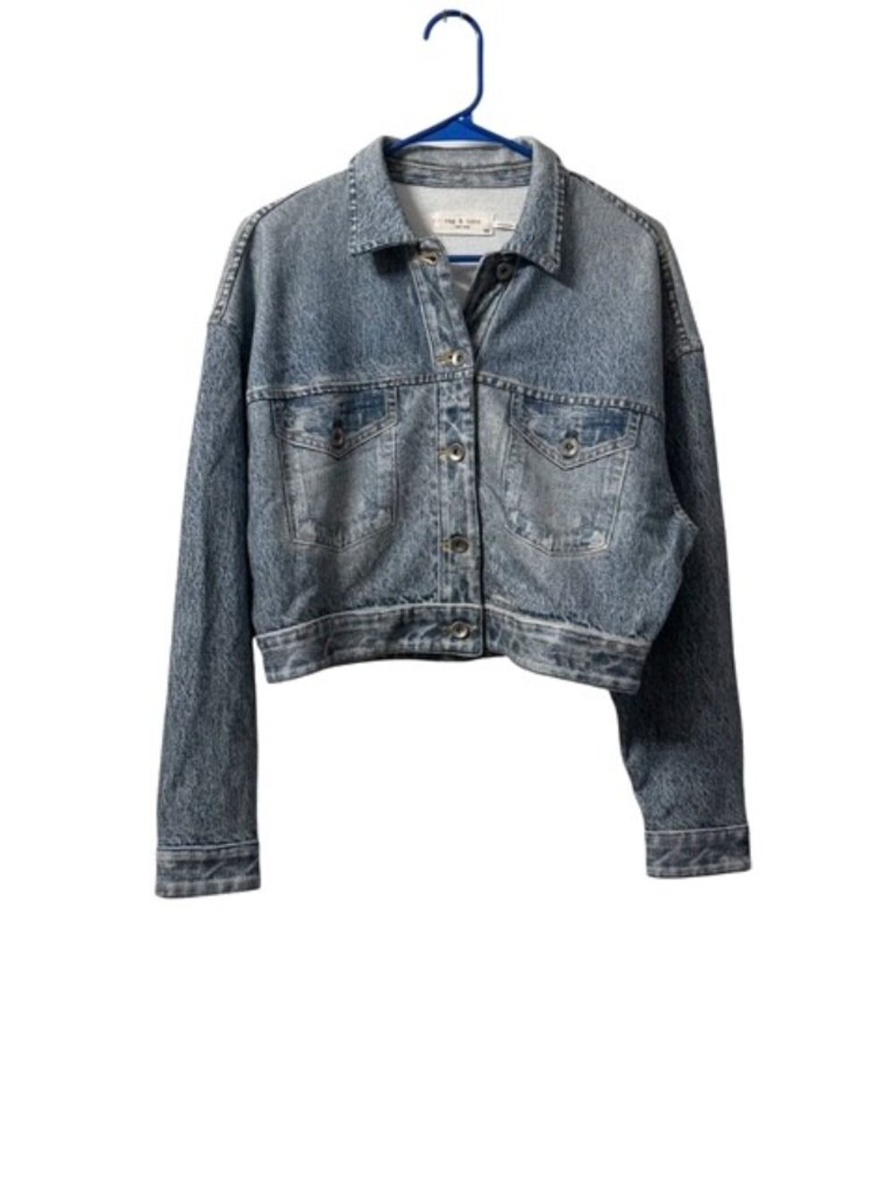 Rag and Bone Miramar Cropped Denim Print Jacket Size Medium